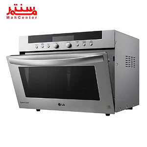 اجاق مایکروویو دارای یک صفحه کنترل مشکی با صفحه نمایش دیجیتال و چندین دکمه است.